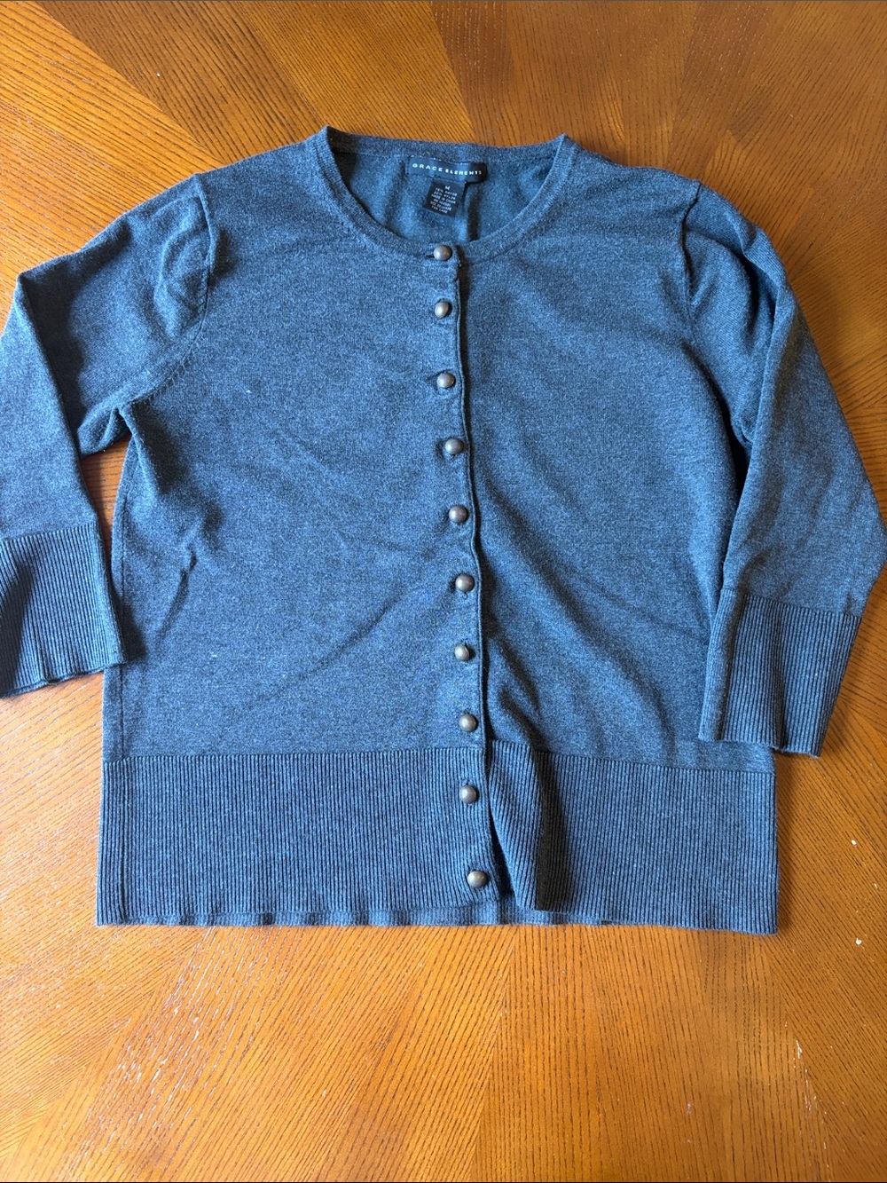Gray Button-Front Women's Cardigan Sweater size medium